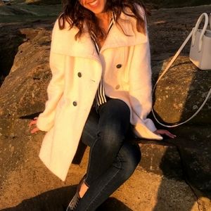 White Wool Blend Coat with Silver Buttons